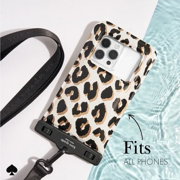 Kate Spade NIB Waterproof Leopard Phone Pouch - Black, Tan, White - Picture 7 of 12